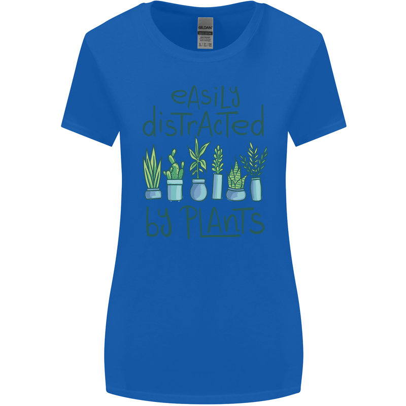 Easily Distracted by Plants Botanist Funny Womens Wider Cut T-Shirt Royal Blue
