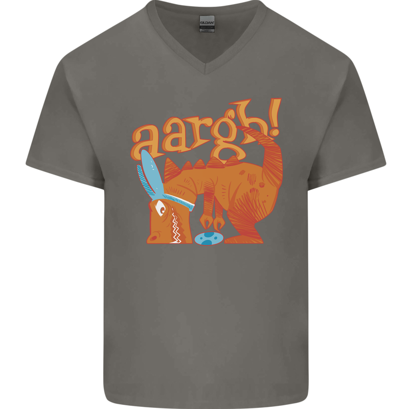 Easter Egg T-Rex as a Bunny Dinosaur Funny Mens V-Neck Cotton T-Shirt Charcoal