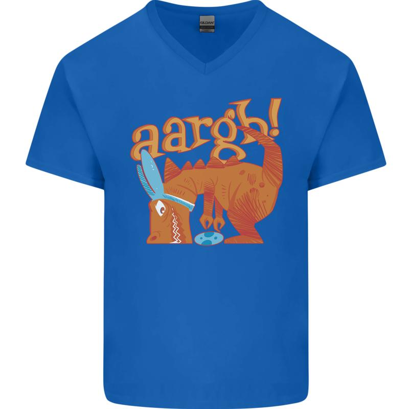 Easter Egg T-Rex as a Bunny Dinosaur Funny Mens V-Neck Cotton T-Shirt Royal Blue
