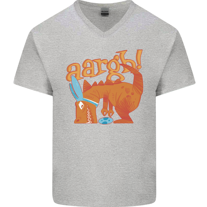 Easter Egg T-Rex as a Bunny Dinosaur Funny Mens V-Neck Cotton T-Shirt Sports Grey