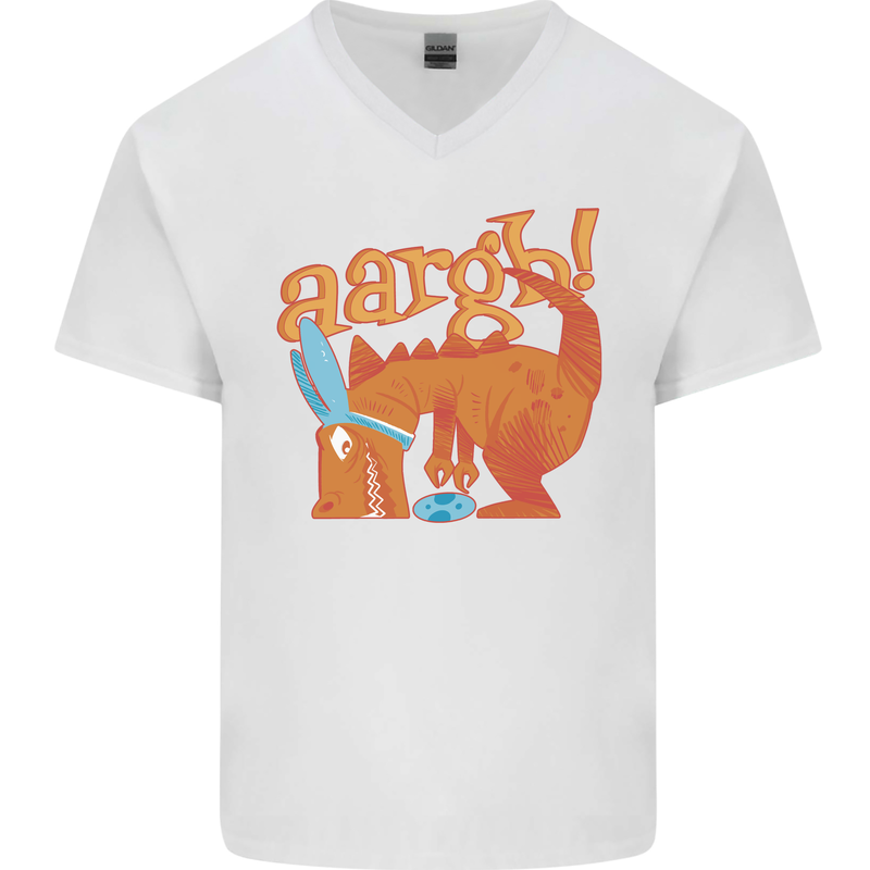Easter Egg T-Rex as a Bunny Dinosaur Funny Mens V-Neck Cotton T-Shirt White