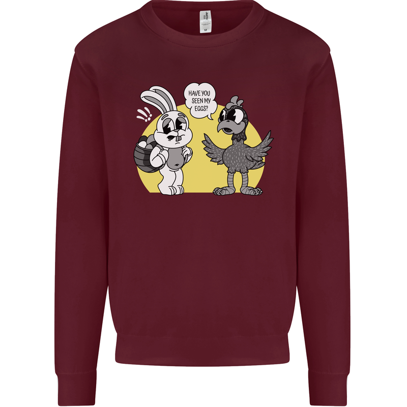 Easter Funny Chicken Eggs & Rabbit Kids Sweatshirt Jumper Maroon
