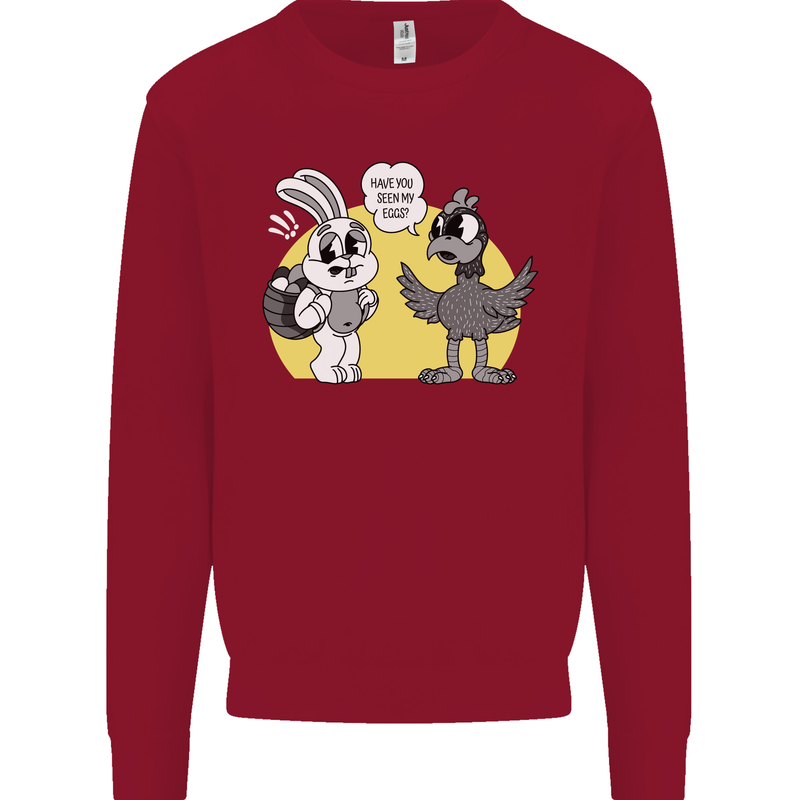 Easter Funny Chicken Eggs & Rabbit Kids Sweatshirt Jumper Red