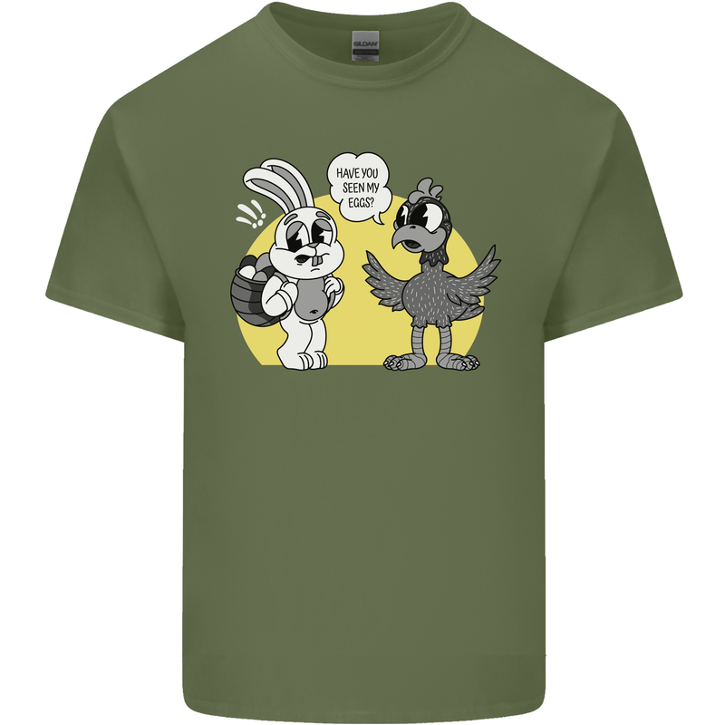 Easter Funny Chicken Eggs & Rabbit Mens Cotton T-Shirt Tee Top Military Green