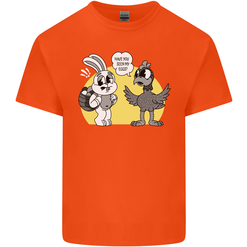 Easter Funny Chicken Eggs & Rabbit Mens Cotton T-Shirt Tee Top Orange