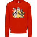 Easter Funny Chicken Eggs & Rabbit Mens Sweatshirt Jumper Bright Red