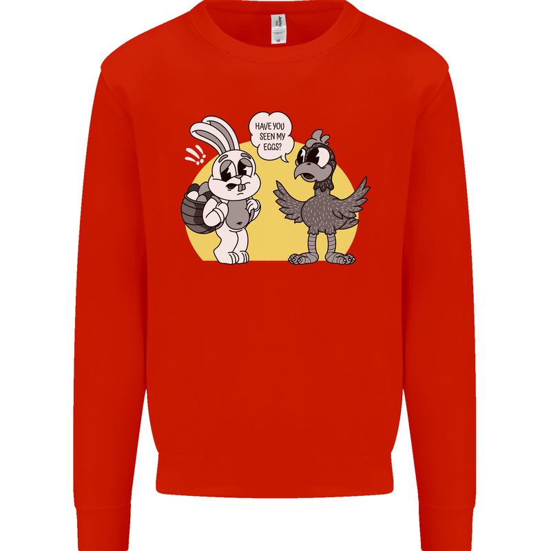 Easter Funny Chicken Eggs & Rabbit Mens Sweatshirt Jumper Bright Red