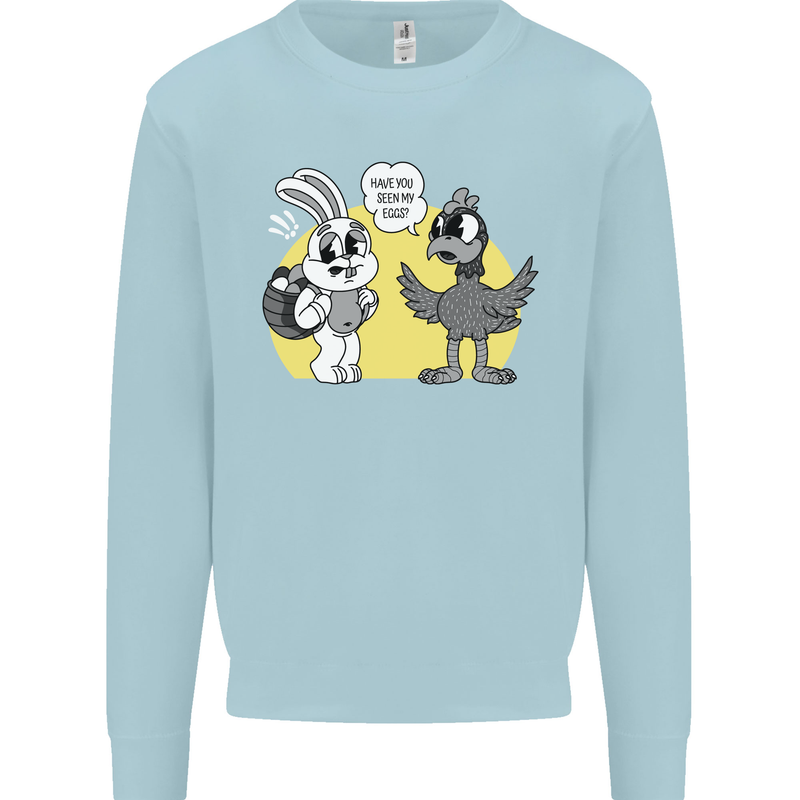 Easter Funny Chicken Eggs & Rabbit Mens Sweatshirt Jumper Light Blue