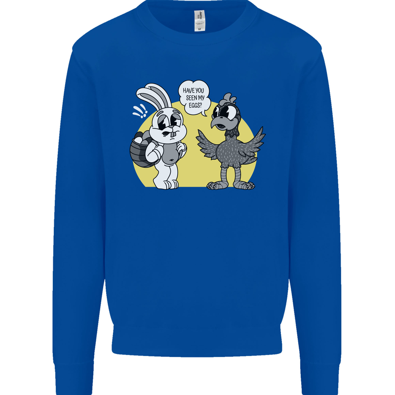 Easter Funny Chicken Eggs & Rabbit Mens Sweatshirt Jumper Royal Blue