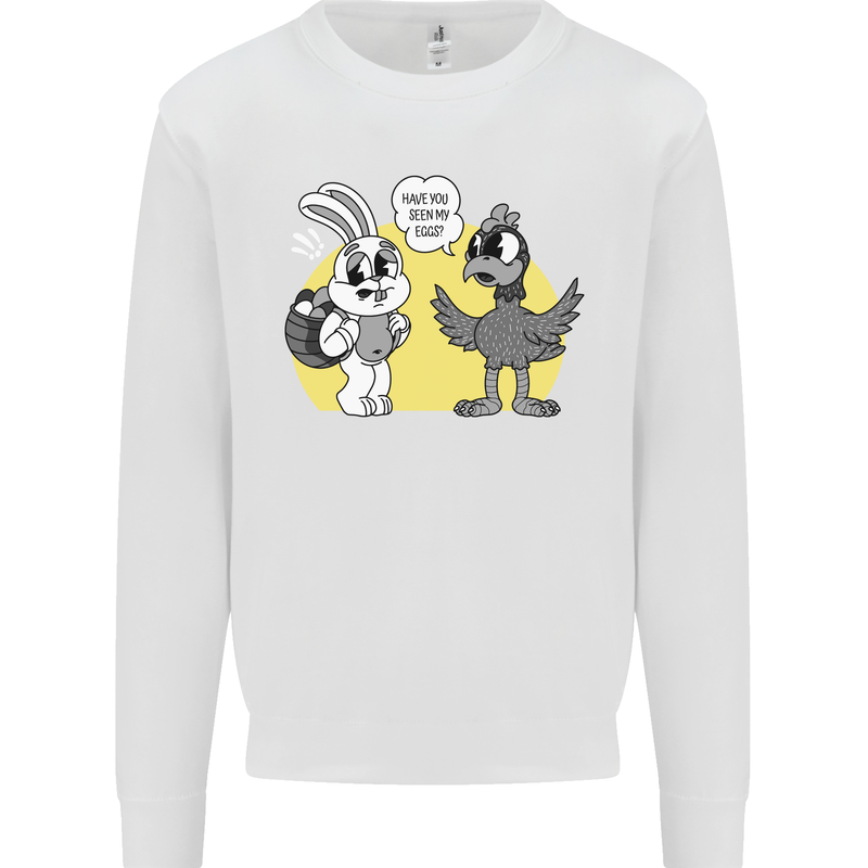 Easter Funny Chicken Eggs & Rabbit Mens Sweatshirt Jumper White