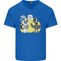 Easter Funny Chicken Eggs & Rabbit Mens V-Neck Cotton T-Shirt Royal Blue