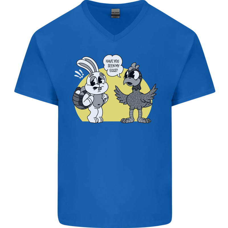 Easter Funny Chicken Eggs & Rabbit Mens V-Neck Cotton T-Shirt Royal Blue