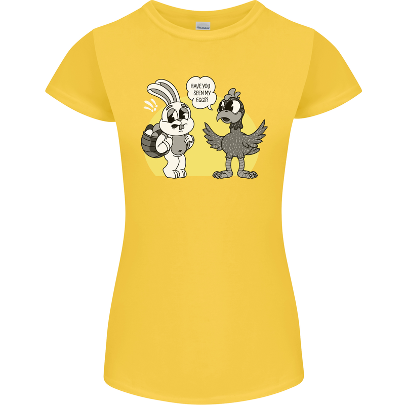 Easter Funny Chicken Eggs & Rabbit Womens Petite Cut T-Shirt Yellow