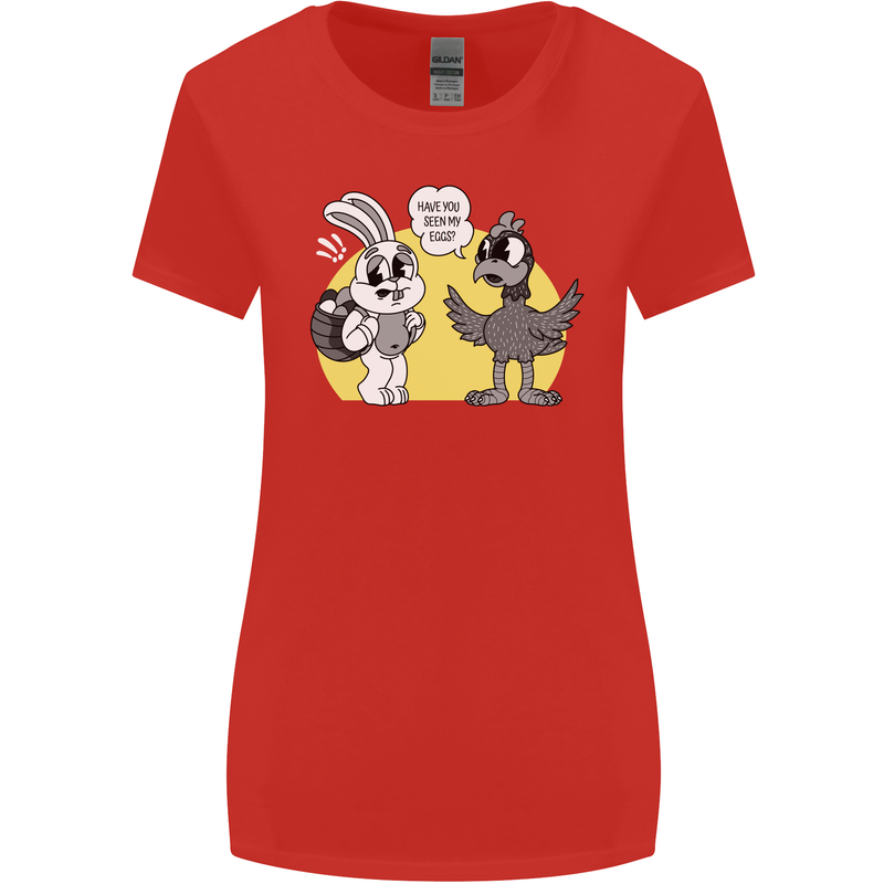 Easter Funny Chicken Eggs & Rabbit Womens Wider Cut T-Shirt Red