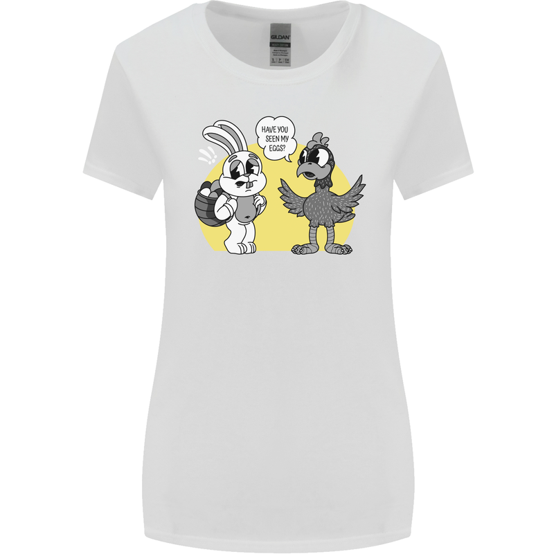 Easter Funny Chicken Eggs & Rabbit Womens Wider Cut T-Shirt White