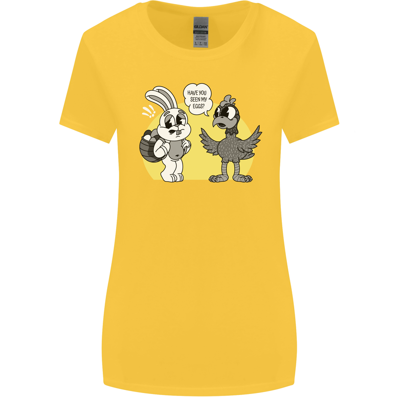 Easter Funny Chicken Eggs & Rabbit Womens Wider Cut T-Shirt Yellow