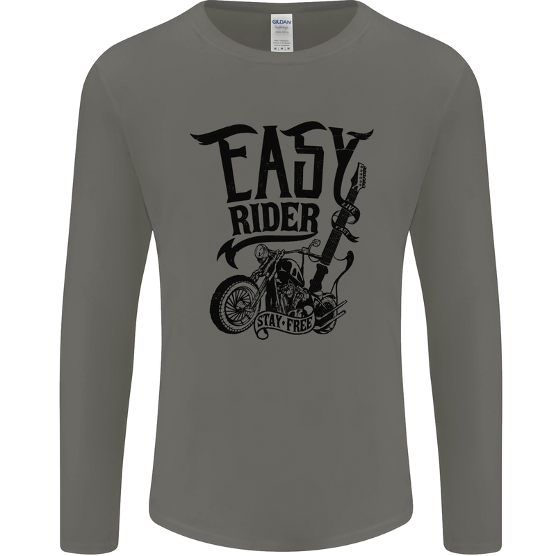Easy Rider Motorcycle Motorbike Biker Mens Long Sleeve T-Shirt Charcoal