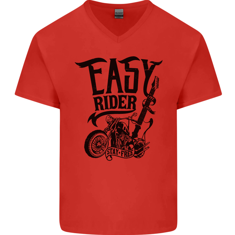 Easy Rider Motorcycle Motorbike Biker Mens V-Neck Cotton T-Shirt Red