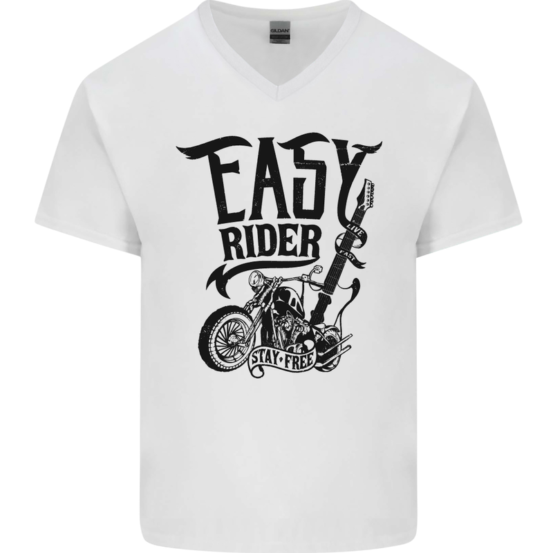 Easy Rider Motorcycle Motorbike Biker Mens V-Neck Cotton T-Shirt White