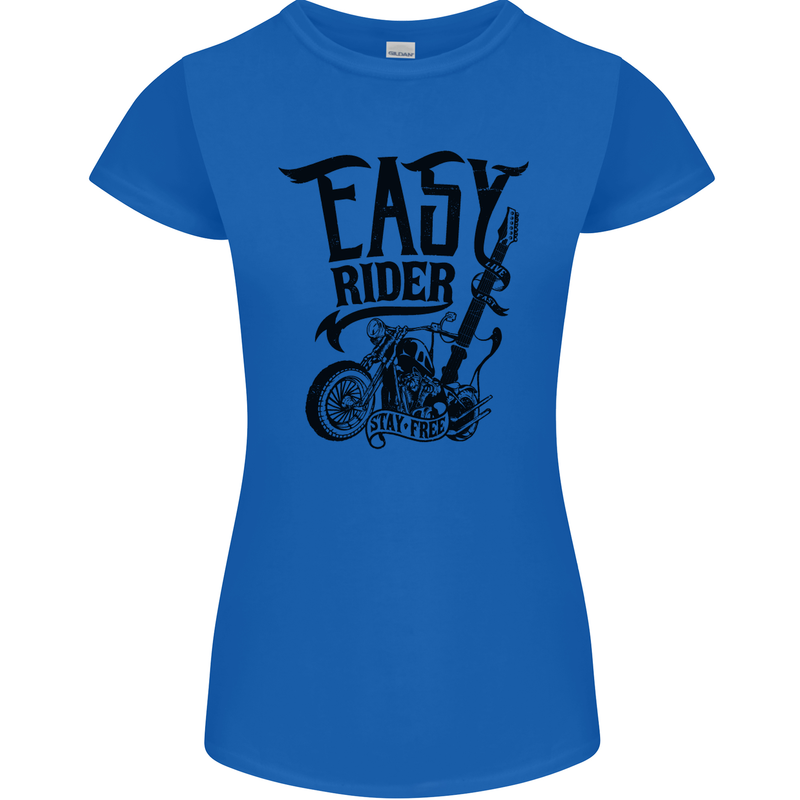 Easy Rider Motorcycle Motorbike Biker Womens Petite Cut T-Shirt Royal Blue