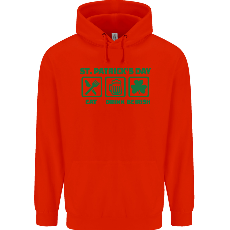 Eat Drink Be Irish St. Patrick's Day Mens 80% Cotton Hoodie Bright Red