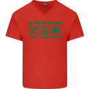 Eat Drink Be Irish St. Patrick's Day Mens V-Neck Cotton T-Shirt Red