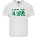 Eat Drink Be Irish St. Patrick's Day Mens V-Neck Cotton T-Shirt White