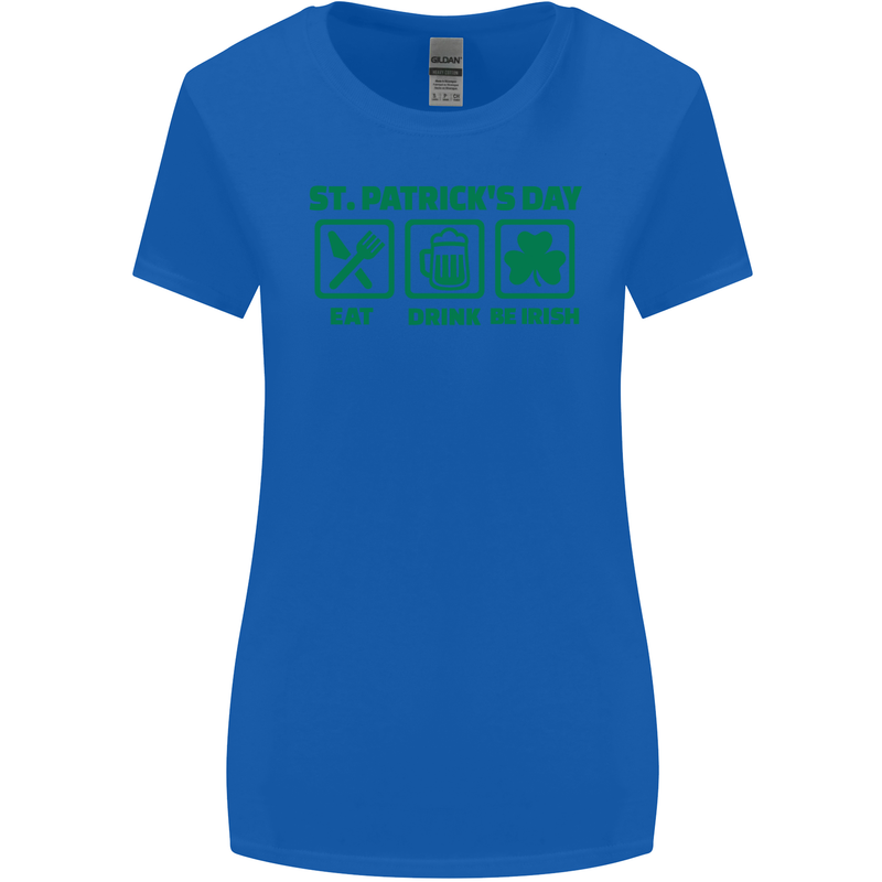 Eat Drink Be Irish St. Patrick's Day Womens Wider Cut T-Shirt Royal Blue
