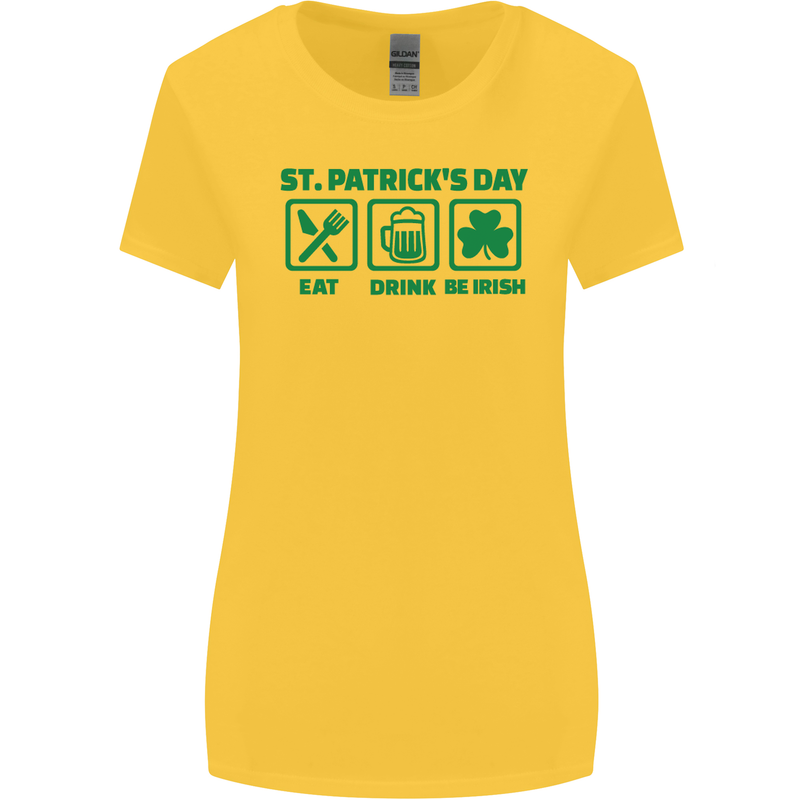 Eat Drink Be Irish St. Patrick's Day Womens Wider Cut T-Shirt Yellow