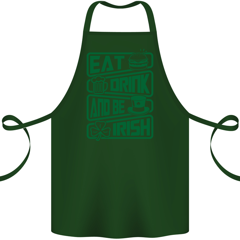 Eat Drink & Be Irish Funny St Patricks Day Cotton Apron 100% Organic Forest Green