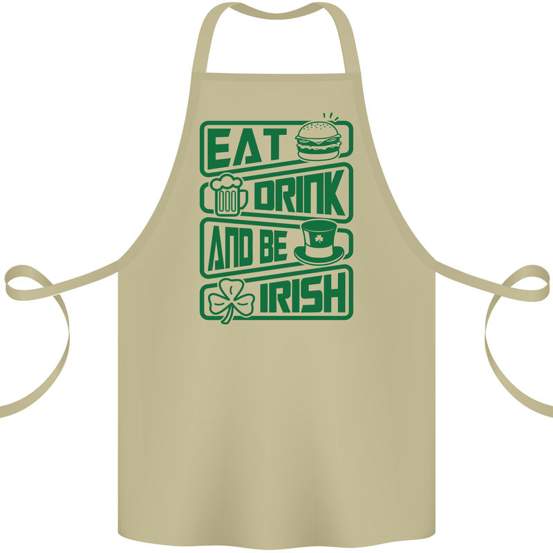 Eat Drink & Be Irish Funny St Patricks Day Cotton Apron 100% Organic Khaki