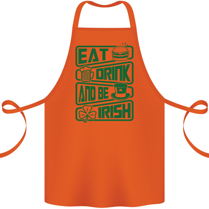 Eat Drink & Be Irish Funny St Patricks Day Cotton Apron 100% Organic Orange