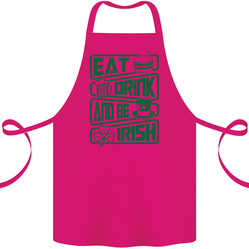 Eat Drink & Be Irish Funny St Patricks Day Cotton Apron 100% Organic Pink