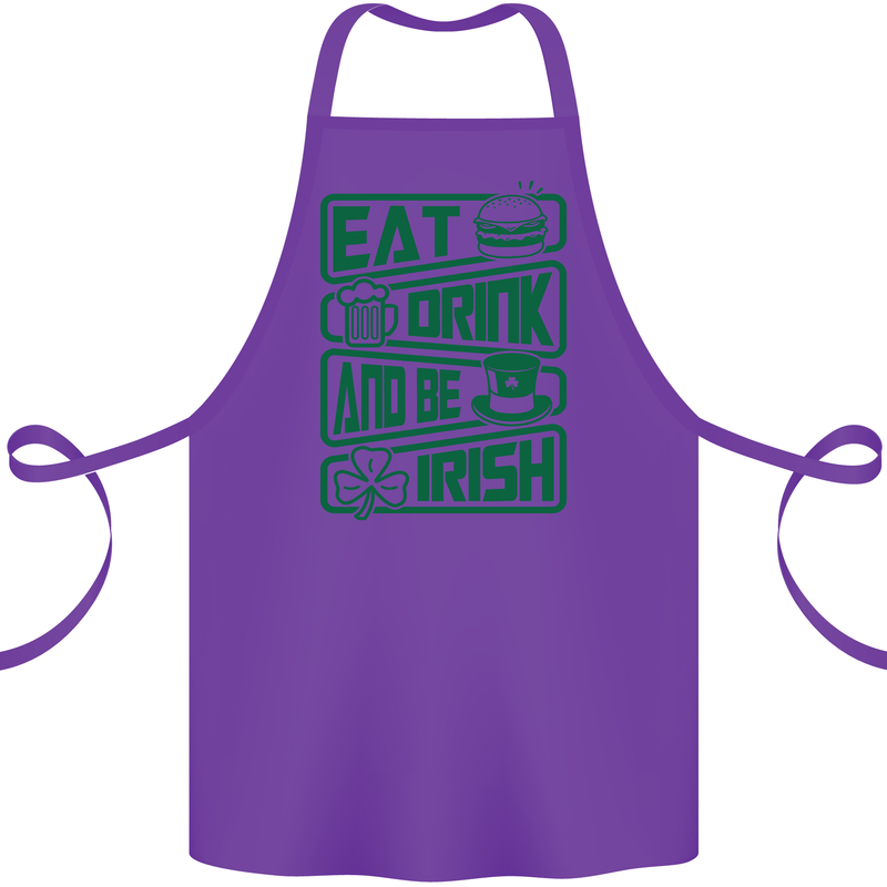 Eat Drink & Be Irish Funny St Patricks Day Cotton Apron 100% Organic Purple