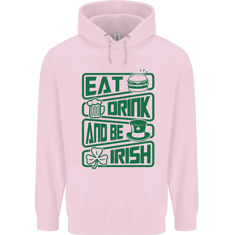 Eat Drink & Be Irish Funny St Patricks Day Mens 80% Cotton Hoodie Light Pink
