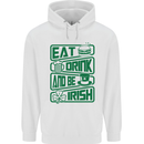 Eat Drink & Be Irish Funny St Patricks Day Mens 80% Cotton Hoodie White
