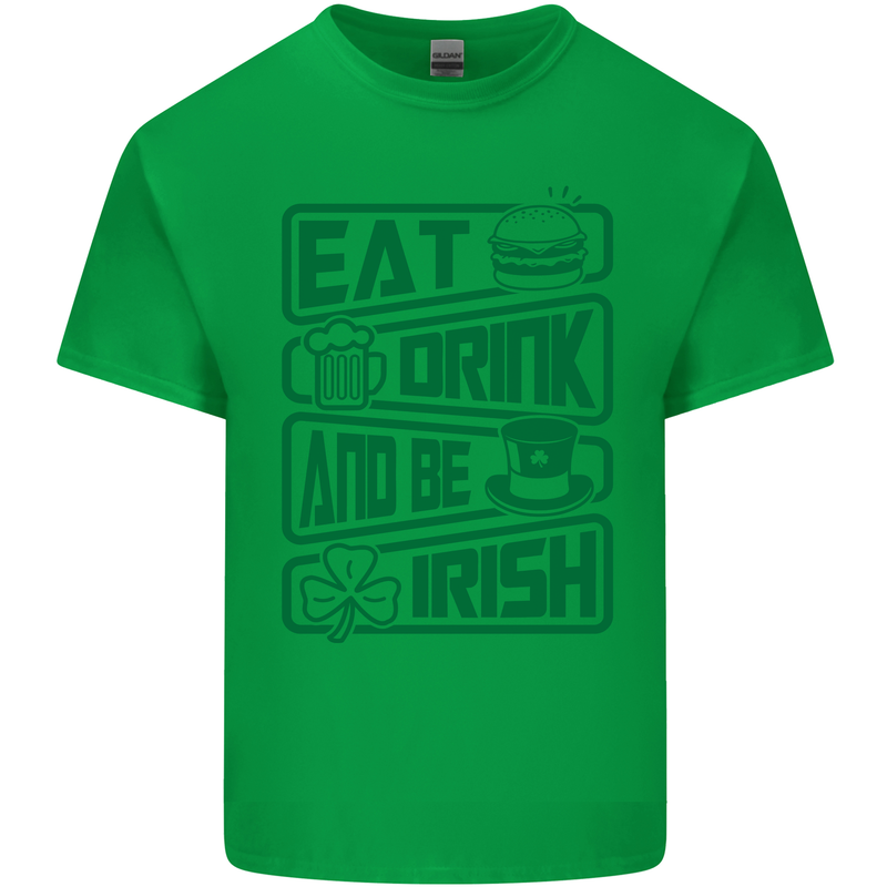 Eat Drink & Be Irish Funny St Patricks Day Mens Cotton T-Shirt Tee Top Irish Green