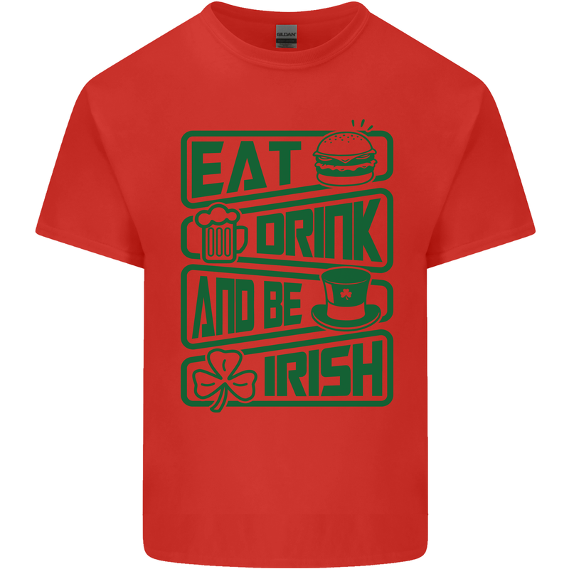 Eat Drink & Be Irish Funny St Patricks Day Mens Cotton T-Shirt Tee Top Red