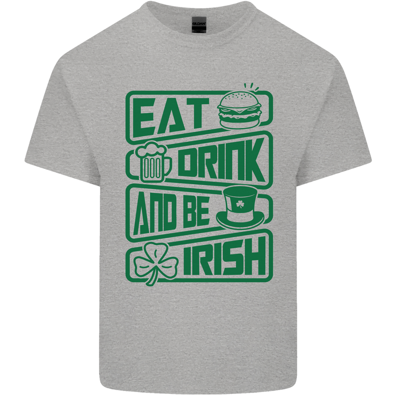 Eat Drink & Be Irish Funny St Patricks Day Mens Cotton T-Shirt Tee Top Sports Grey