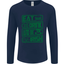 Eat Drink & Be Irish Funny St Patricks Day Mens Long Sleeve T-Shirt Navy Blue