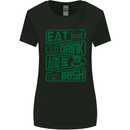 Eat Drink & Be Irish Funny St Patricks Day Womens Wider Cut T-Shirt Black