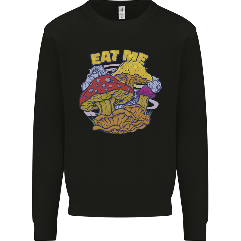 Eat Me Mushroom Fungi Mycology Kids Sweatshirt Jumper Black