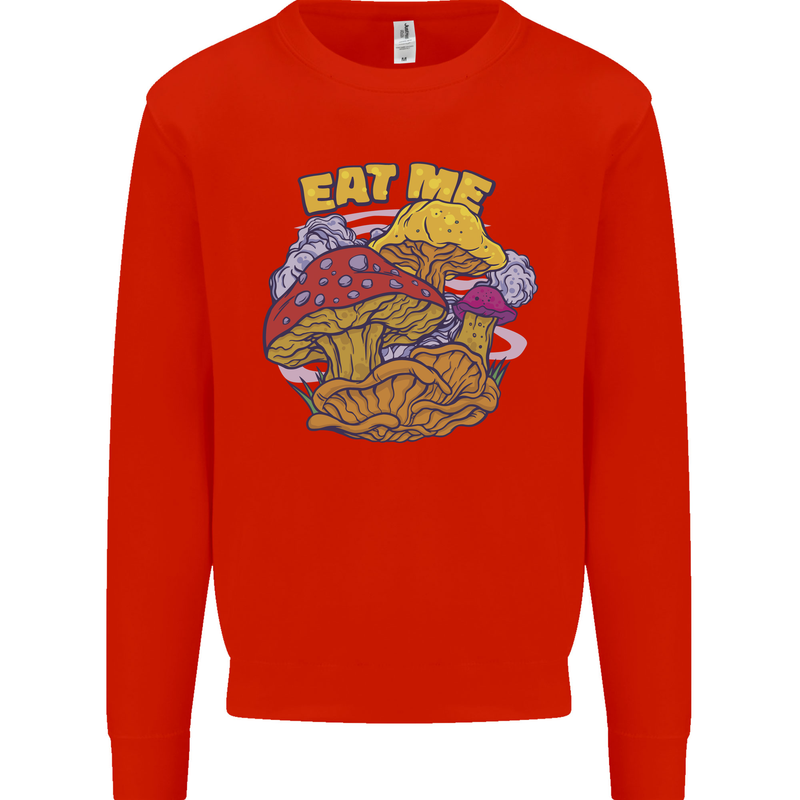 Eat Me Mushroom Fungi Mycology Kids Sweatshirt Jumper Bright Red
