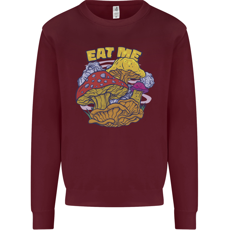 Eat Me Mushroom Fungi Mycology Kids Sweatshirt Jumper Maroon