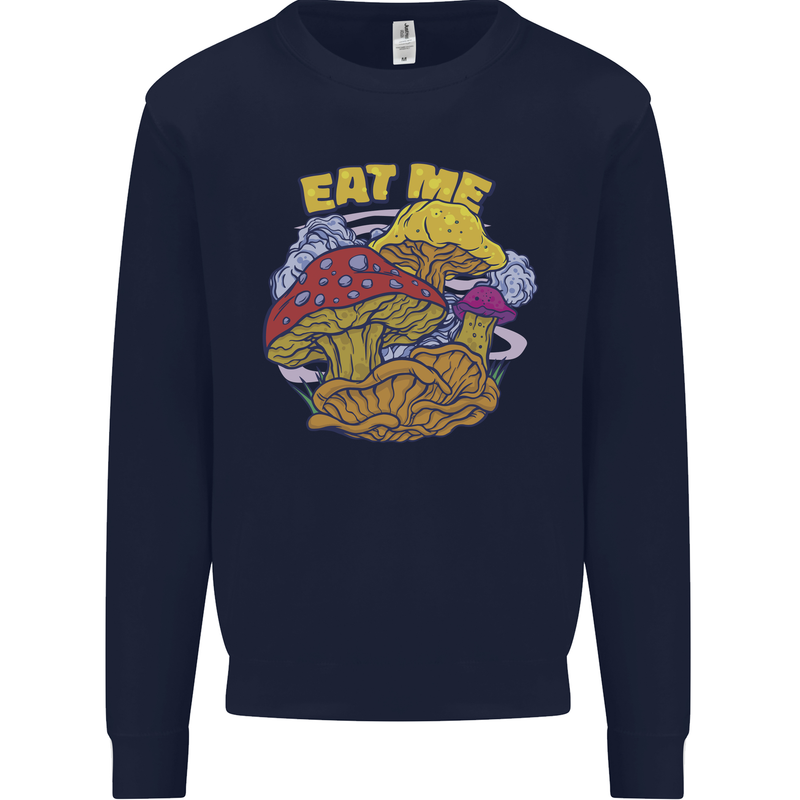 Eat Me Mushroom Fungi Mycology Kids Sweatshirt Jumper Navy Blue