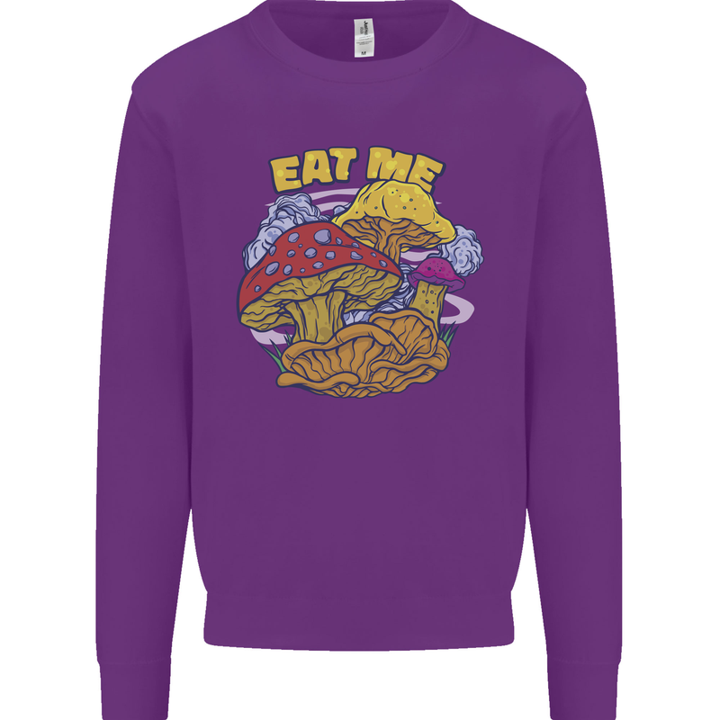 Eat Me Mushroom Fungi Mycology Kids Sweatshirt Jumper Purple