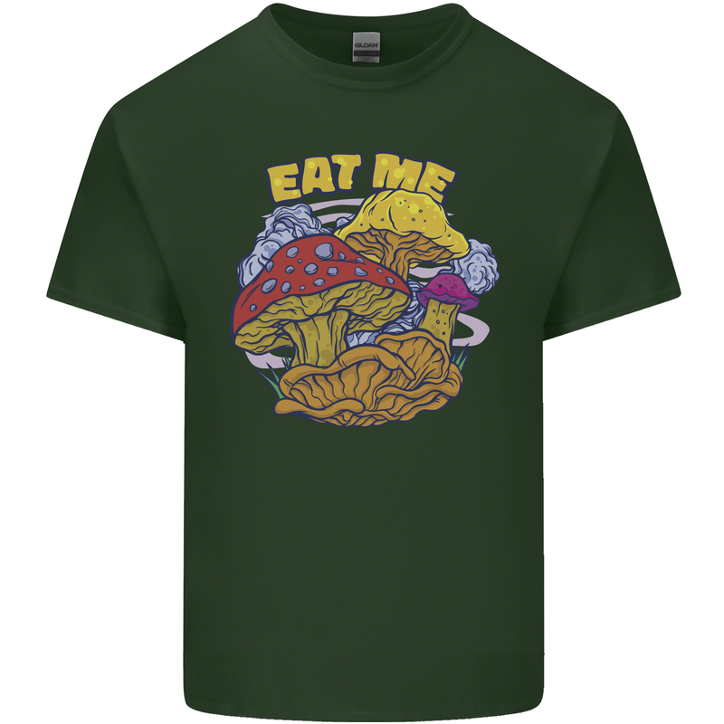 Eat Me Mushroom Fungi Mycology Mens Cotton T-Shirt Tee Top Forest Green