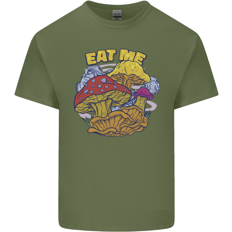 Eat Me Mushroom Fungi Mycology Mens Cotton T-Shirt Tee Top Military Green