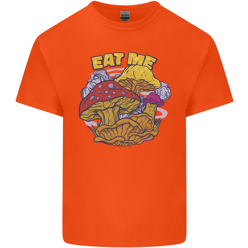 Eat Me Mushroom Fungi Mycology Mens Cotton T-Shirt Tee Top Orange