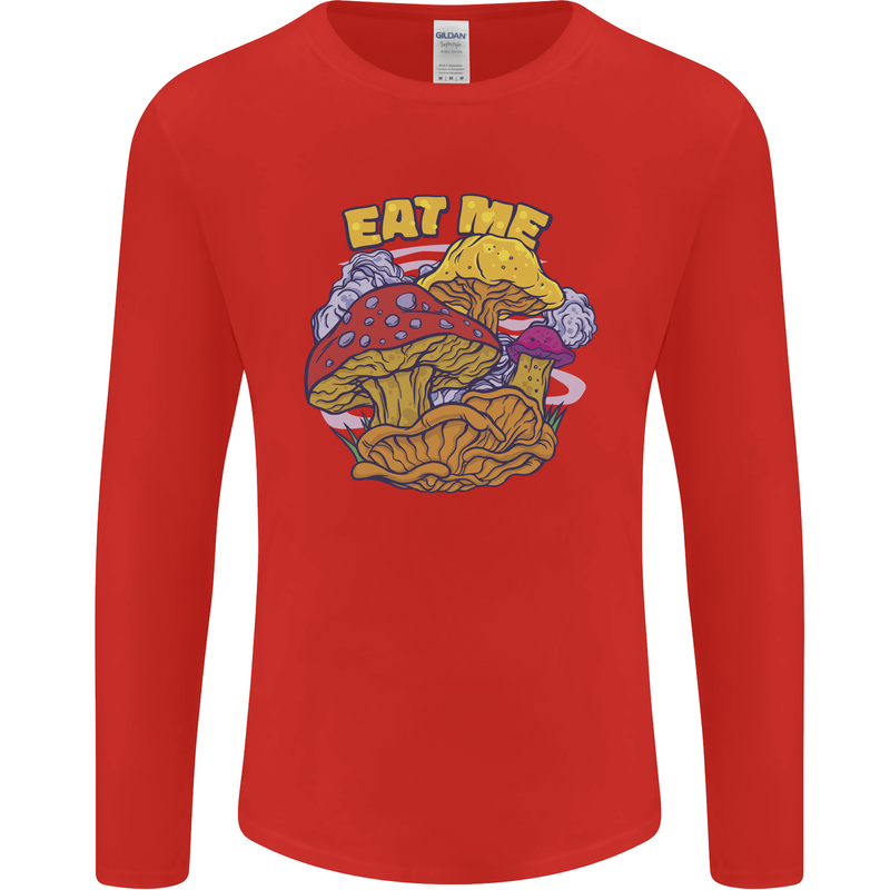 Eat Me Mushroom Fungi Mycology Mens Long Sleeve T-Shirt Red